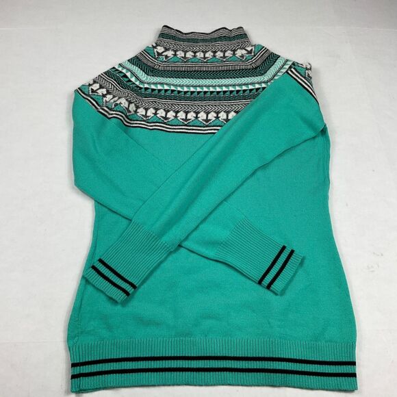 Neve Womens Merino Wool Sweater Fair Isle Nordic Teal Green Retro Pullover S - Picture 10 of 11